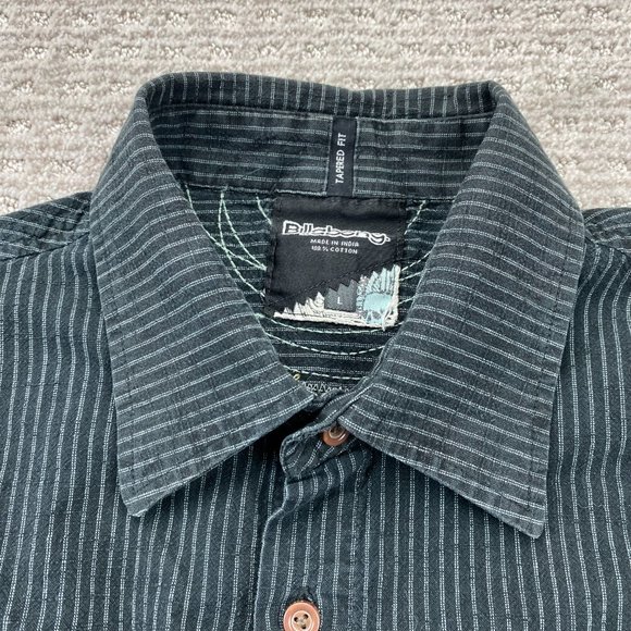 Billabong Shirt Men Large Black White Stripes Button Up Long Sleeve Embroidered - Picture 2 of 13